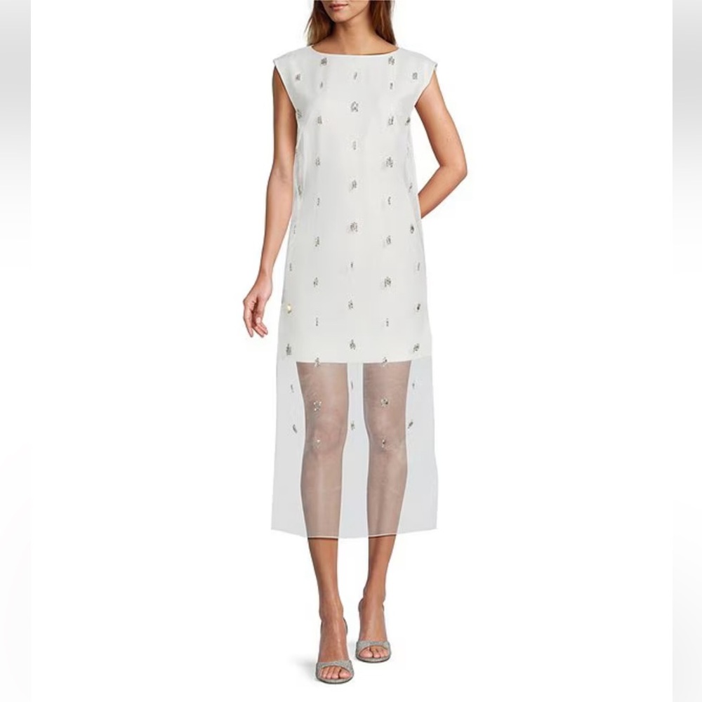 Antonio Melani
Khole Sheer Jeweled Organza Boat Neck Shift Dress size medium